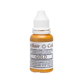 Sugarflair Edible Droplet Paint Gold, Oro - Colorante Alimentare Liquido, Colorante per Pasta di Zucchero, Gum Paste, Glassa - Utilizzabile con Aerografo - 14ml