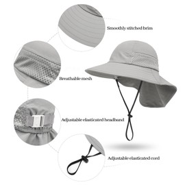 QIYIENDIAN Baby Toddler Sun Hat UPF 50+ Adjustable Sun Protection Bucket Hats Cap for Children Boys Girls, gray