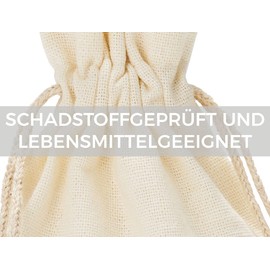 6 Cotton Bags, Certified, Cotton Bags in Size 20 x 12 cm with Cotton Cord, Gift Bags, Advent Calendar (Cream)