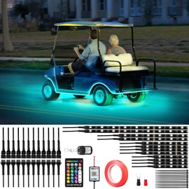 Golf Cart LED Lighting Strips Kit, 16 Color RGB LED Lighting Strips for Extended EZGO Club Car Yamaha, 9-12V Led Strip Kit with 22 Lighting Modes and Music Mic Sync (12PCS)