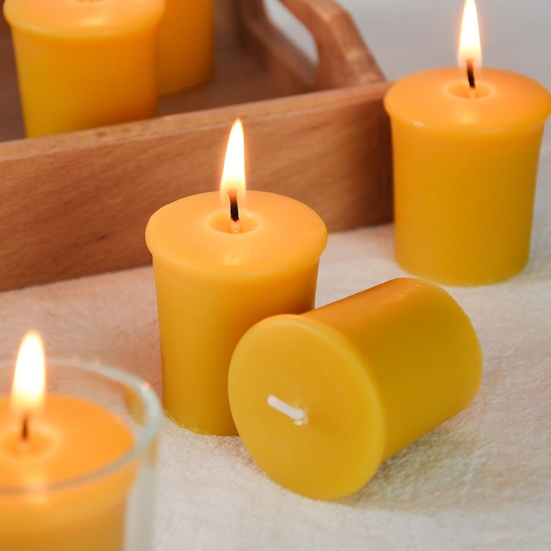 TELOSMA Natural Beeswax Votive Candles in Bulk - Small Beeswax