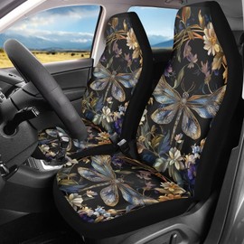 Bulopur Art Dragonfly Flower Car Seat Covers Set of 2, Universal Front Car Seats Vehicle Enterior Protector Suitable Fits Most Car Auto SUV Sedan Truck Easy to Install
