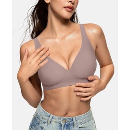 OEAK Womens Deep V Bras Comfortable Bras Support Push Up Bralettes Low Cut no Underwire Bras Plunge Seamless Tshirts Bras Grey S