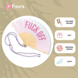 Fisura - Original Handheld Folding Fan with Message in English, Valentine Gifts for Her & him, Birthday & Wedding Party Decoration, Colourful Wooden Fan, Fan with Hanger Included
