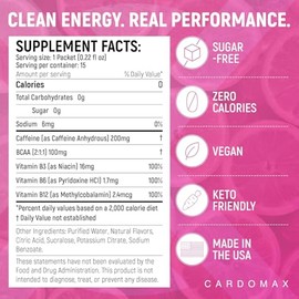 CardoMax Mezcla Líquida para Bebida Pre-Entrenamiento Con Bcaa Y Vitaminas Del Grupo B, Sabor A Limonada Rosa. Sin Azúcar, Vegana, Cetogénica Y Cero C