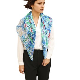 Prettystern Ladies 35.5 inch Square Art Painting Printed Oil painting Silk Scarf Claude Monet Water-Lilies P773