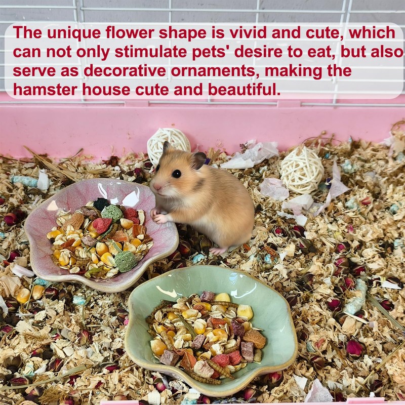 4PCS Ceramic Hamster Food Dish,Lotus Leaf Guinea Pig Food Bowls