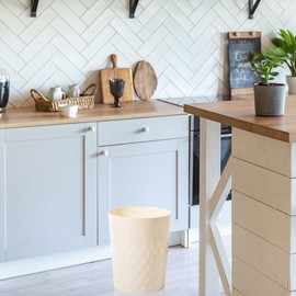 JiatuA 3 Pack Small Trash Can with Trash Bags Bathroom Garbage Bin Round Plastic Waste Basket for Kitchen, Bedroom, Office, College Dorm, Craft Room, Beige