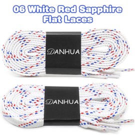 DANHUA Flat Thick Sneakers Shoelaces: 2 Pair 47.24 inch White Red Sapphire Twill Point Athletic Shoe Laces