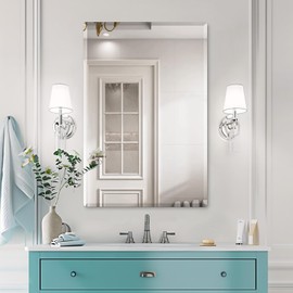 Mirrorons Beveled Mirror, Wall Mirror 24" x 36", Frameless Rectangle Bathroom Mirror with Beveled Edge, Hangs Horizontally or Vertically. Rounded Corner Tempered Mirror