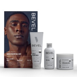 Bevel Facial Skin Care Set for Men - Mens Skincare Kit Routine Includes Face Wash with Aloe Vera, Glycolic Acid Exfoliating Pads, Lightweight Face Moisturizer, Helps Treat Blemishes and Bumps
