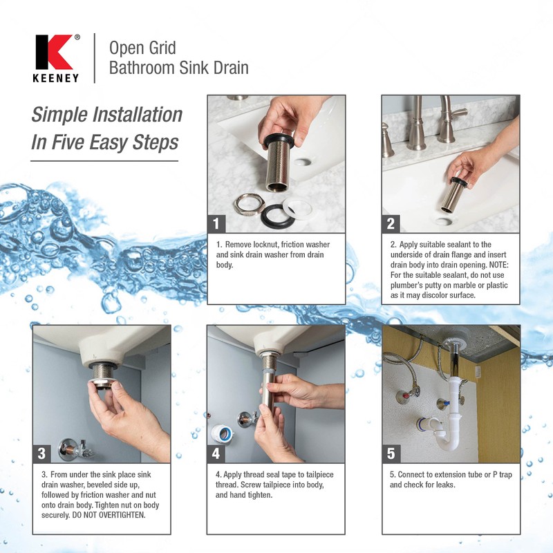 Keeney K820-74BRZ Universal Open Grid Bathroom Sink Drain Without Overflow,
