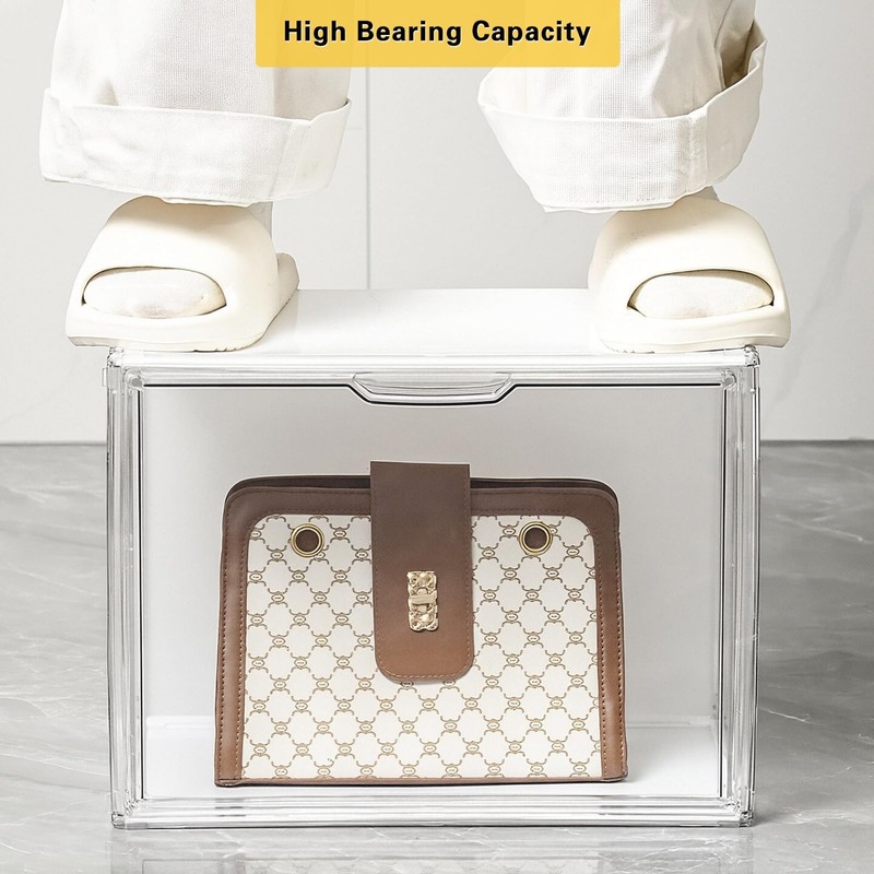 GUDEMAY Clear Acrylic Display Case with Light, Dustproof Stackable Showcase