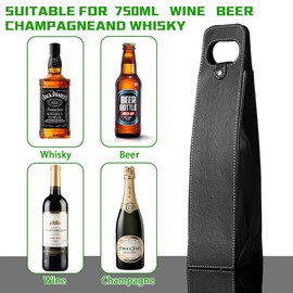 BEWITU 2 PCS Wine Tote Carrier, Reusable Leather Wine Gift Bag, Elegant Single Bottle Tote for Wedding/Christmas/Picnic, Coworker & Teacher Presents (Brown and Black)