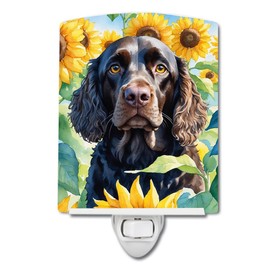 Caroline's Treasures American Water Spaniel in Sunflowers Ceramic Night Light Compact, UL-Certified, Ideal for Bedroom, Bathroom, Nursery, Hallway, Kitchen, 6x4x3, Multicolor