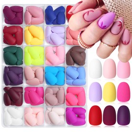 LoveOurHome 576pc Round Almond Press on Nails Short Fake Nail with Glue Tabs, Oval Glue on Nails Press ons Nail Oval Acrylic Nails Short False Nails Women Girls Matte Stick Artificial Fingernail