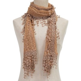 Cindy and Wendy Lightweight Soft Leaf Lace Fringes Scarf shawl for Women (Brown Floral with fringes)