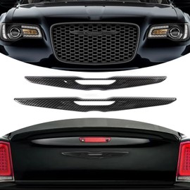 Carbon Fiber Emblem Cover Trim Compatible with 300 2015-2023, Front Grille & Rear Badge Accessories