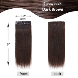 S-noilite Hair Extensions for Short Hair Clip in Human Hair 1PCS 2 Clips Clip in Hairpieces Remy Hair For Women with Thinning Hair Add Hair Volume 12g 8Inch-Dark Brown