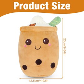 Mineup Bubble Tea Plush Pillows, Plushie Bubble Tea Plushi Doll Plush Soft Pillow Stuffed Toy Milk Tea Cup Shaped Hugging Cushion Children's Toy Birthday Gift (Brown, 25cm)