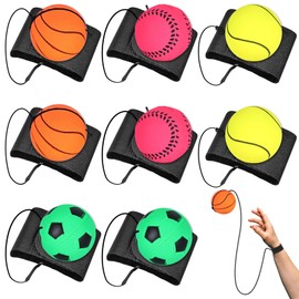 Springball with Cord, Pack of 8 Wrist Ball, Diameter 6 cm, Hand Trainer, Wrist Return Ball with Cord, Stress Relief Ball on the String Bouncy Ball, Sports Toy for Children and Adults