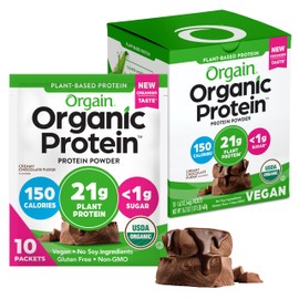 Orgain Orgain Organic Vegan Protein Powder, Creamy Chocolate Fudge - 21g Plant Protein, 6g Prebiotic Fiber, Low Carb, No Lactose Ingredients, No Added Sugar, Non-GMO, For Shakes & Smoothies, 10 Travel Packs