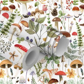 Adhesive Shelf Liner,Boho Mushroom Contact Paper for Cabinets,Vinyl Film Decorative Drawer Liner for Bedroom Dresser Sticker 17.3 inch x 118 inch (White Boho Mushroom, 17.3 inch x 118 inch)