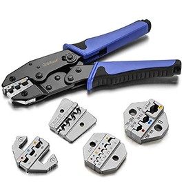 Crimping Tool Set Qibaok Ratcheting Wire Crimper Tool with 4 PCS Interchangeable Dies for Heat Shrink Connectors Non-Insulated Ferrule Terminals and Insulated Connectors