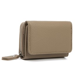 CHAOFANXI Women's Small Bifold Leather Purse for Women, Small and Short Format Purse Small Wallet with Multiple Compartments, Milk tea, Modern