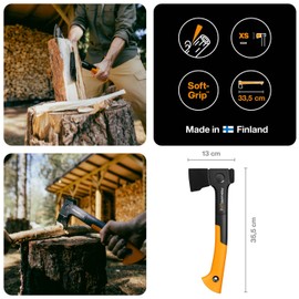 Fiskars X-Series X14 Universal Axe, XS, Length 35.5 cm, Head Weight 529 g, Ideal for Stripping, Firewood Making and Carpenter's Work, Double Hardened Steel/FiberComp, Black/Orange, 1069102
