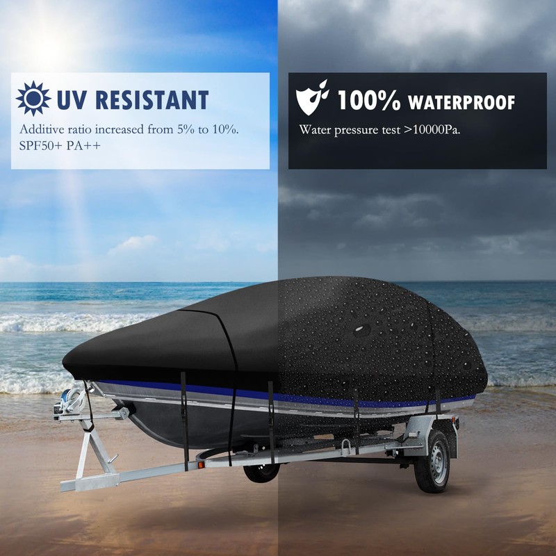 Heavy Duty Bass Boat Cover 900D, 21'2"-23' Marine Grade Waterproof