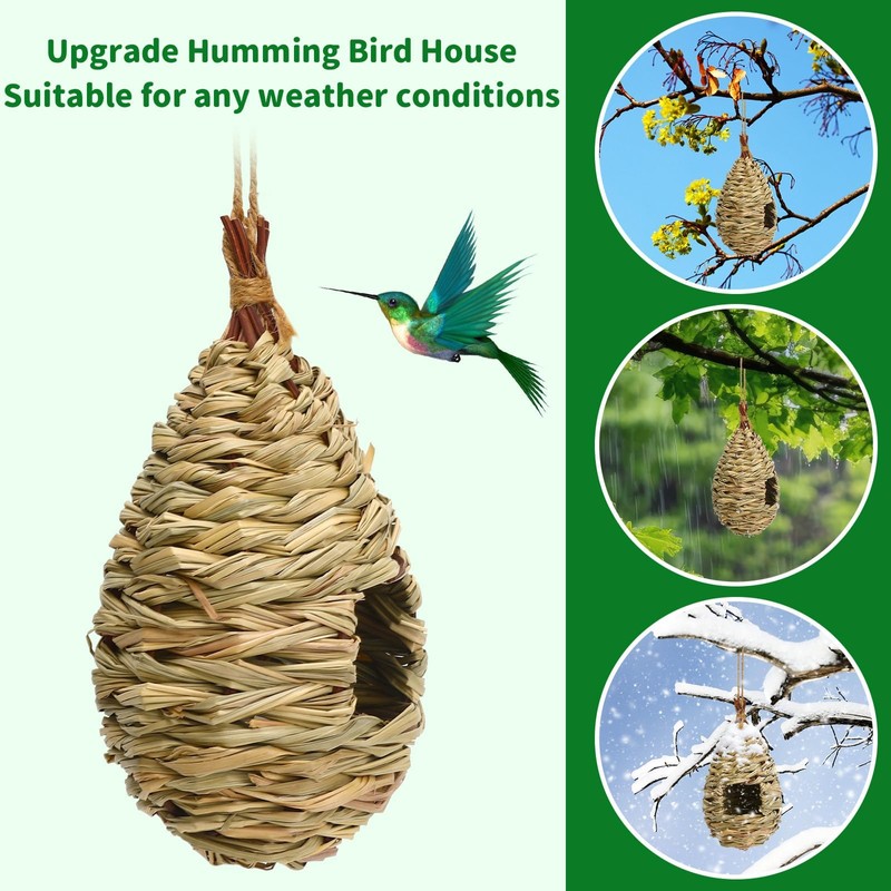 NOVWANG 4 Pcs Hand Woven Hummingbird Houses for Outside