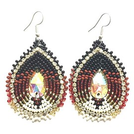 Handmade Seed Beaded Teardrop Hook Earrings (Brown)