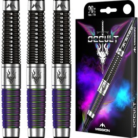 Mission Darts Occult 90% Tungsten Barrel Steel Tip Premium Dart Set, Black and Coral, Shafts and Flights, 25g (D1646)