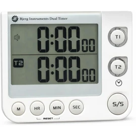 Bjerg Instruments Dual Digital Kitchen Timer – Count Up & Countdown Timer with Large LCD Display, Magnetic Back, Loud Alarm, Stand-Up Design (White)