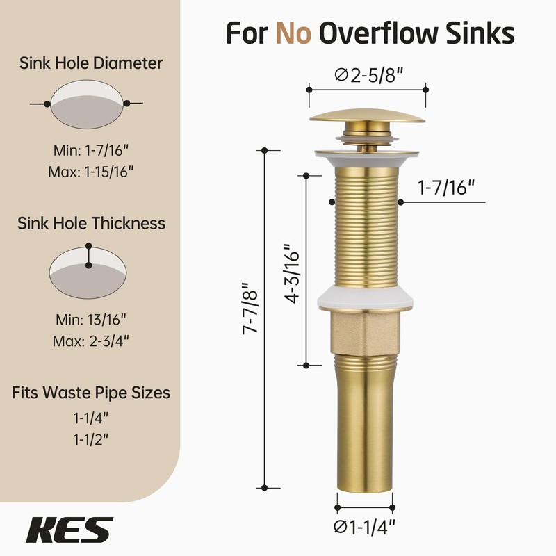 KES Sink Drain without Overflow Anti Clogging Pop Up Drain