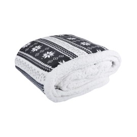 Black Snowflake Design Luxury Fleece Blanket Soft Sherpa Sofabed Throw 130x160cm