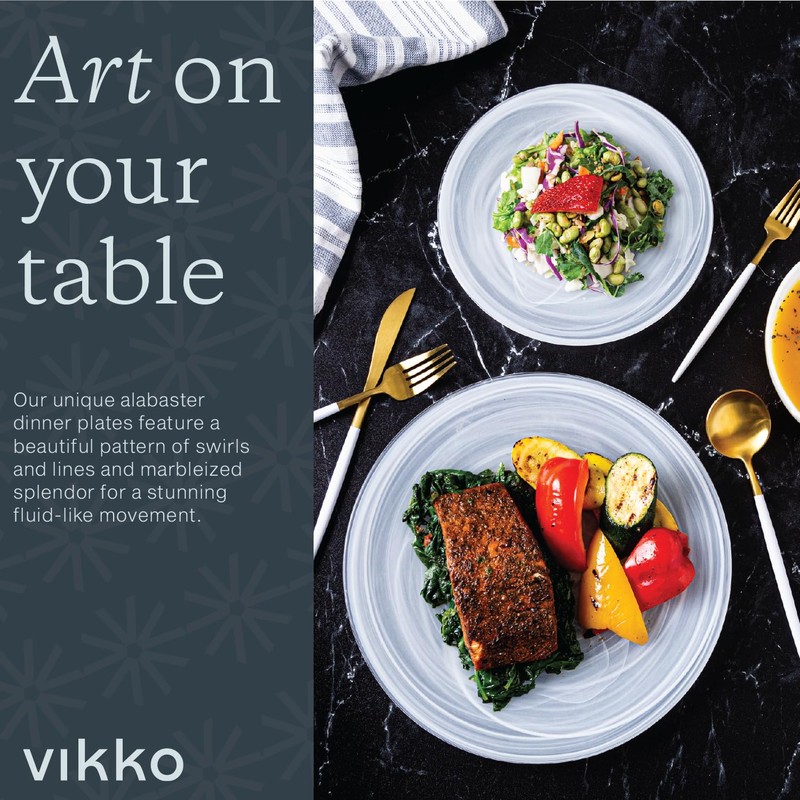 Vikko Dinner Plates, Set of 6 White Alabaster Plates, 11"