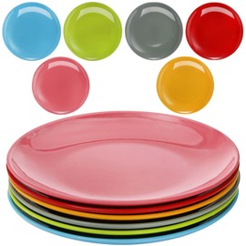 Peohud 6 Pack Melamine Plates, 11 Inches 100% Melamine Dinner Plates, Flat Bottom Dinnerware Dishes for Daily Indoor Outdoor Use, Dishwasher Safe, Break-resistant, MultiColor