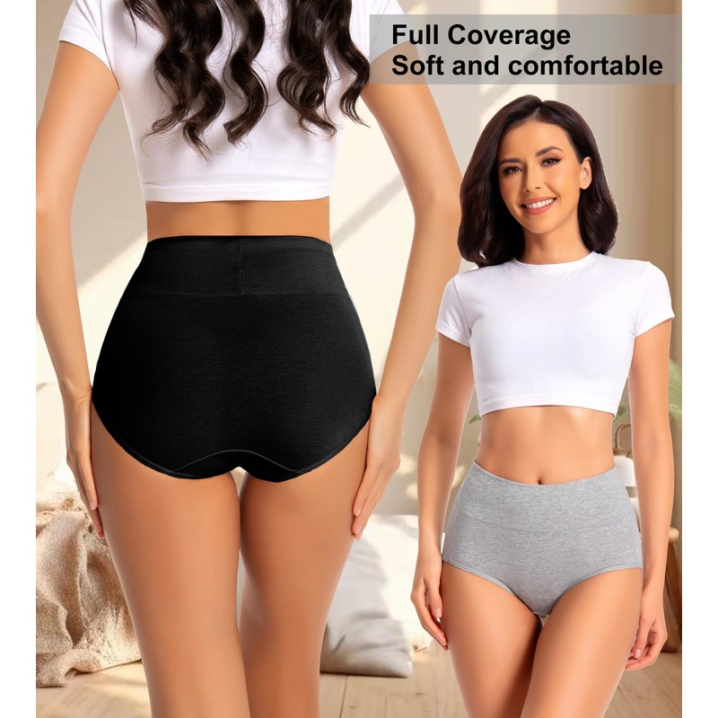 dmuveo Womens Cotton High Waisted Underwear Tummy Control Full Coverage