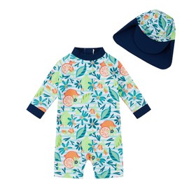 upandfast Baby Boy Swimsuit UPF 50+ Sun Protection One Piece Zipper Bathing Suit with Sun Hat Infant/Toddler Swimwear (Lemon, 9-12 Months)