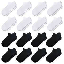 Comfoex - 16 pares de calcetines deportivos para niños y niñas, de corte bajo, para niños de 4-6, 6-8, 8-10 años, 8 Black + 8 White, 7-10 Años