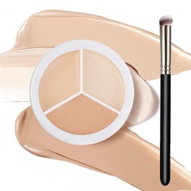3 Farben Concealer Farbkorrektur Concealer 3 in 1 Farbkontur-Palette Mit Pinsel, Gesicht Verbergen Korrigieren Creme Feuchtigkeitsspendend und Lang Anhaltend, Verdeckt Dunkle Kreise Flecken Makel