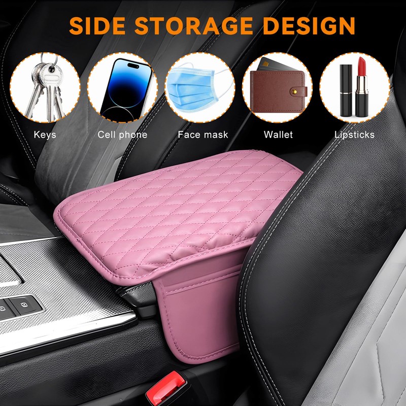 Car Center Console Cover, Waterproof Leather Vehicle Armrest Cushion Pad