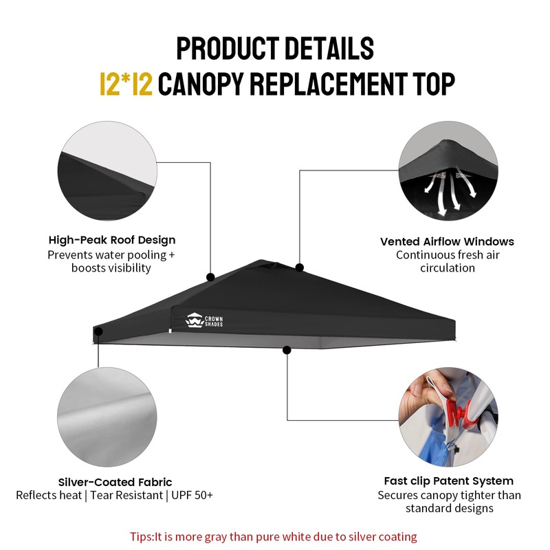 CROWN SHADES 12x12 Canopy Replacement Top - Only Compatible with