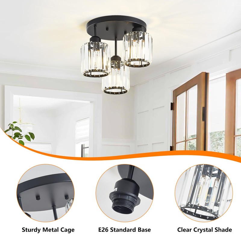 Aixialin 3-Light Modern Close to Ceiling Light Fixtures,Black Kitchen Light