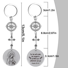 Luvsweets Christian Gifts Keychain with NFC Bible Verse Virgin Mary Keychain, He Will Order His Angels to Protect You Keyring with Cross, Religious Faith Scripture Gifts for Christmas Easter Baptism