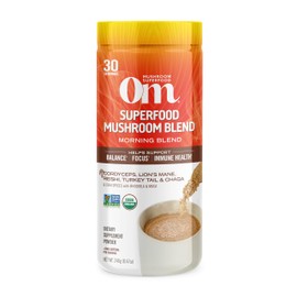 OM MUSHROOM SUPERFOOD OM MUSHROOM SUPERFOOD Morning Energy Blend Mushroom Powder Drink, 8.47 Ounce Canister, Coffee Free Energy Drink with Cordyceps, Vitamin D2, Agaricus Bisporus, Lion's Mane, Rhodiola, and Turkey Tail