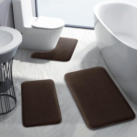 HUXMEYSON 3 Piece Memory Foam Bathroom Rugs Sets, Non-Slip & Quick Dry Bath Mat, Ultra Soft Velvet Bath Rugs for Bathroom, Toilet and Shower Floor, Brown