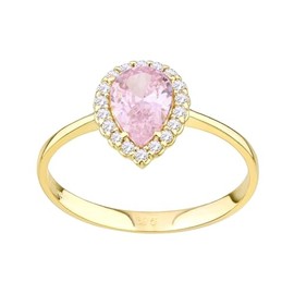 Old English Jewellers 9ct Yellow Gold Pink Sapphire Teardrop Cluster Ring size J K L M N O P Q R S (K)